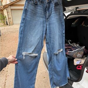 American Eagle Outfitters Blue Distressed Wide Leg Jeans